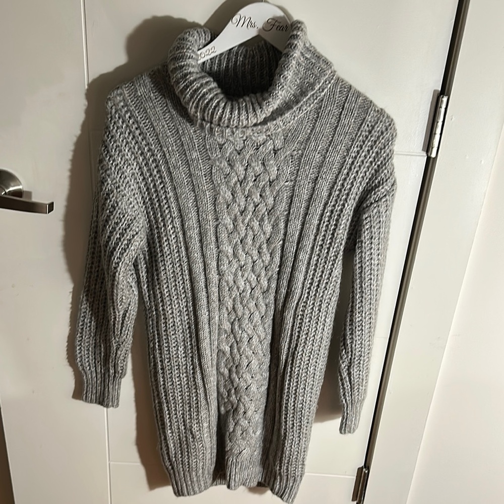 Chunky Gray Cowl Neck Sweater with Cable Knit